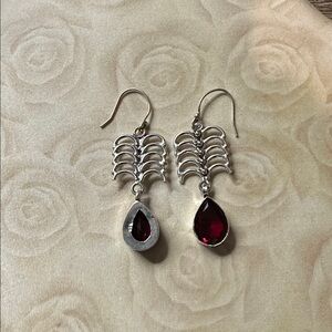 925 Sterling Silver teardrop red gemstone